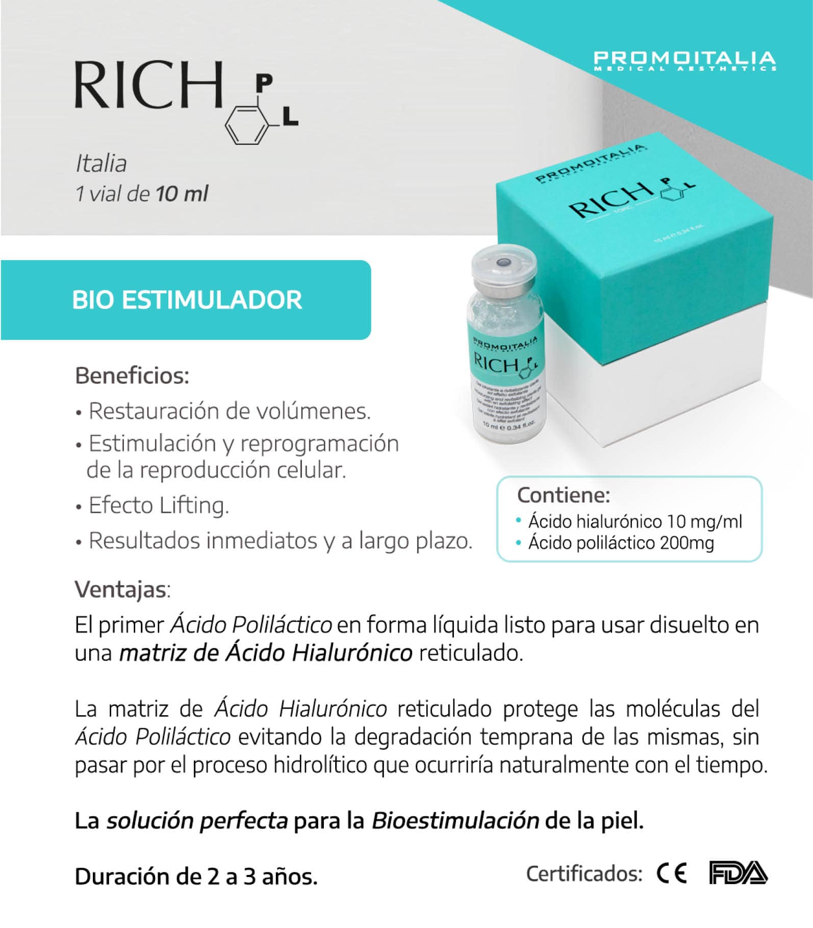 1. Suplemento de ácido hialurónico para bioestimulación de la piel y rejuvenecimiento facial.